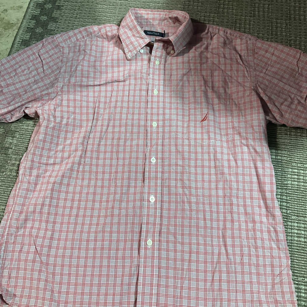 Nautica Pink Casual Button Down Shirt with Checkered Pattern
